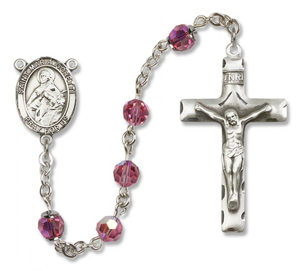 St. Maria Goretti Sterling Silver Heirloom Rosary Squared Crucifix - Rose
