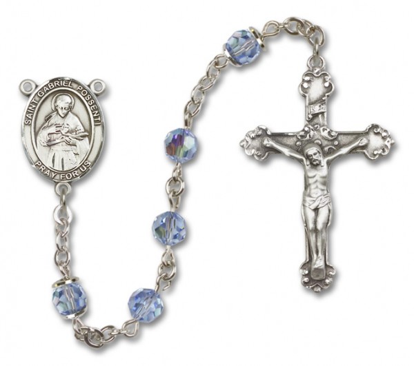 St. Gabriel Possenti Sterling Silver Heirloom Rosary Fancy Crucifix - Light Sapphire