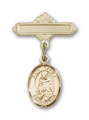 Pin Badge with St. Daniel Charm and Polished Engravable Badge Pin - 14K Solid Gold