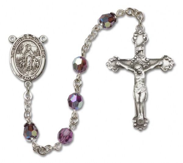 Lord Is My Shepherd Sterling Silver Heirloom Rosary Fancy Crucifix - Amethyst