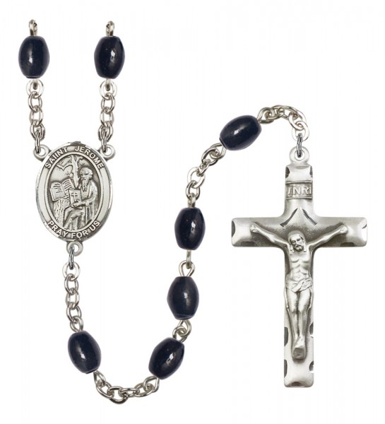 Men's St. Jerome Silver Plated Rosary - Black Oval