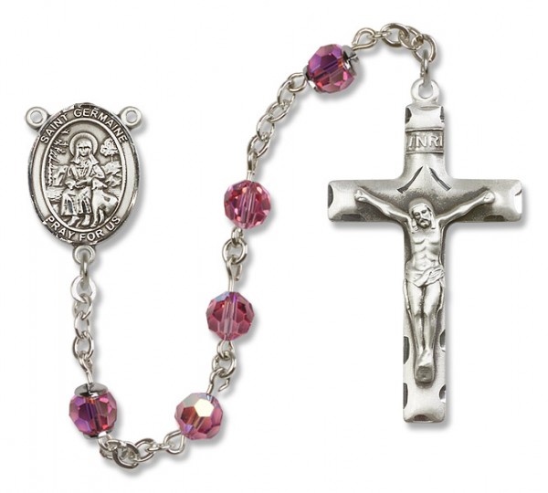 St. Germaine Cousin Sterling Silver Heirloom Rosary Squared Crucifix - Rose