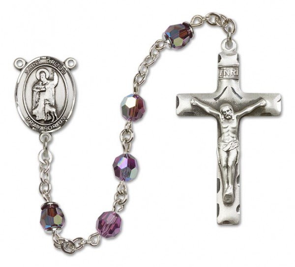 St. Drogo Sterling Silver Heirloom Rosary Squared Crucifix - Amethyst