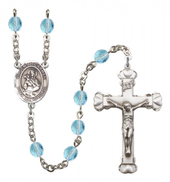 Women's Virgen del Carmen Birthstone Rosary - Aqua