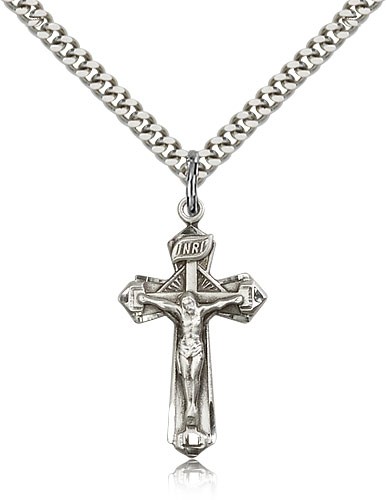 Point Tip Geometric Crucifix Pendant - Sterling Silver