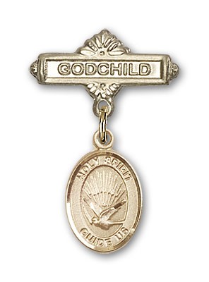 Baby Badge with Holy Spirit Charm and Godchild Badge Pin - 14K Solid Gold