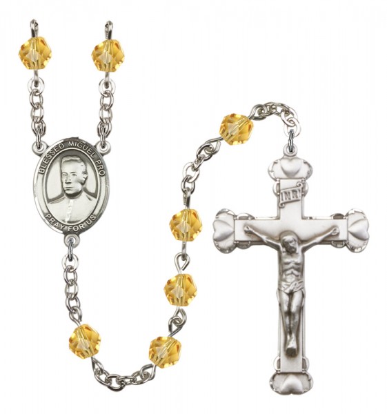 Women's Blessed Miguel Pro Birthstone Rosary - Topaz