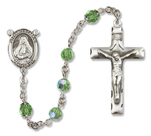 St. Frances Cabrini Sterling Silver Heirloom Rosary Squared Crucifix - Peridot