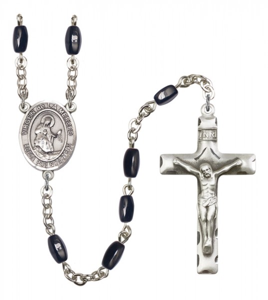 Men's Virgen de la Merced Silver Plated Rosary - Black | Silver