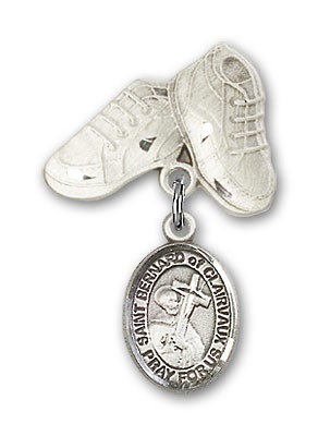 Pin Badge with St. Bernard of Clairvaux Charm and Baby Boots Pin - Silver tone