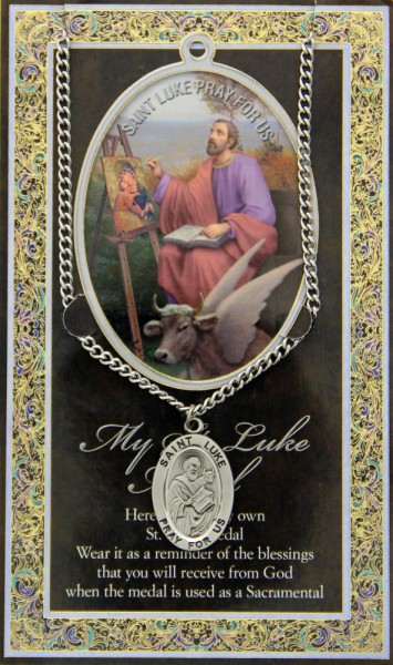 St. Luke Medal in Pewter with Bi-Fold Prayer Card - Silver tone