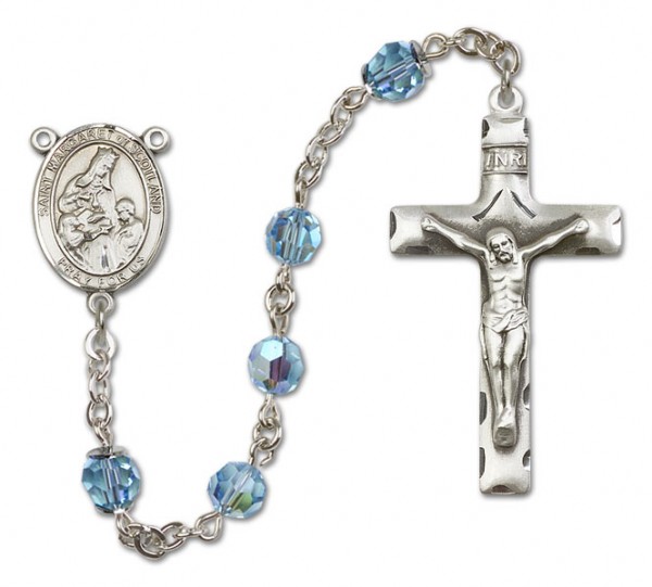 St. Margaret of Scotland Sterling Silver Heirloom Rosary Squared Crucifix - Aqua