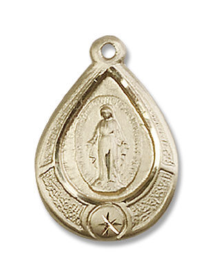 Women's Oxidized Teardrop Miraculous Medal Necklace - 14K Solid Gold