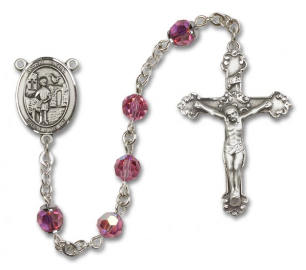 St. Vitus Sterling Silver Heirloom Rosary Fancy Crucifix - Rose