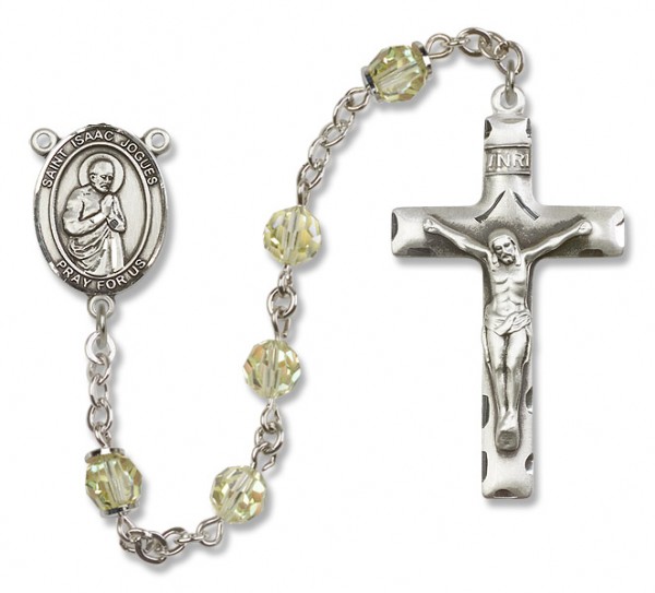 St. Isaac Jogues Sterling Silver Heirloom Rosary Squared Crucifix - Zircon