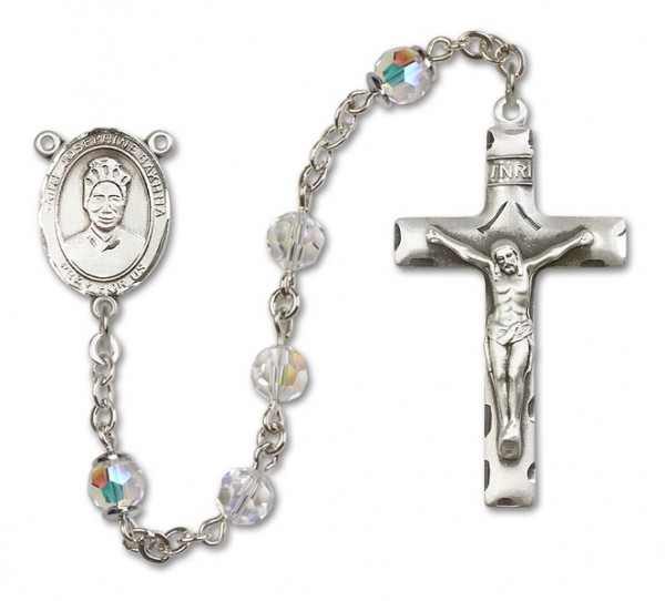 St. Josephine Bakhita Sterling Silver Heirloom Rosary Squared Crucifix - Crystal