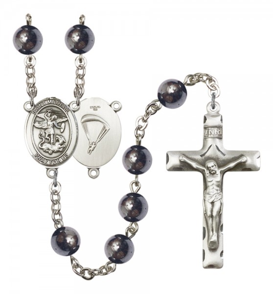 Men's St. Michael Paratrooper Silver Plated Rosary - Silver