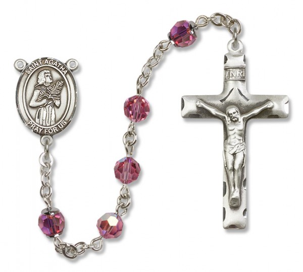 St. Agatha Sterling Silver Heirloom Rosary Squared Crucifix - Rose