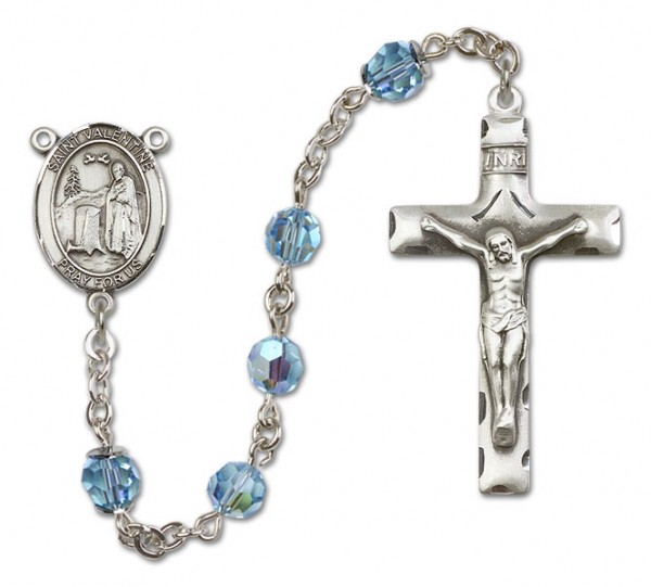 St. Valentine of Rome Sterling Silver Heirloom Rosary Squared Crucifix - Aqua