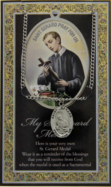 St. Gerard Majella Medal in Pewter with Bi-Fold Prayer Card - Silver tone