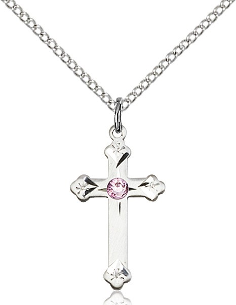 Youth Cross Pendant with Birthstone Options - Light Amethyst