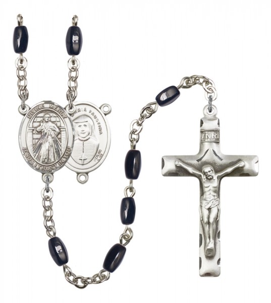 Men's Divine Mercy Silver Plated Rosary - Black | Silver