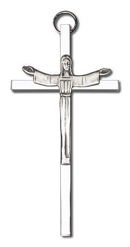 Contemporary Risen Christ Wall Crucifix 4&quot; - Silver tone