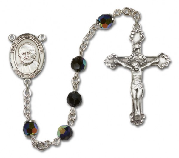 St. Arnold Janssen Sterling Silver Heirloom Rosary Fancy Crucifix - Black
