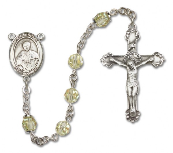 St. Pius X Sterling Silver Heirloom Rosary Fancy Crucifix - Zircon