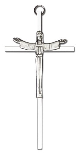Contemporary Risen Christ Wall Crucifix 6&quot; - Silver tone