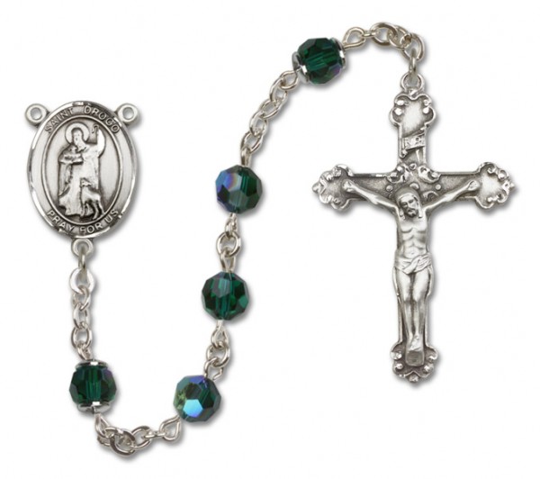 St. Drogo Sterling Silver Heirloom Rosary Fancy Crucifix - Emerald Green