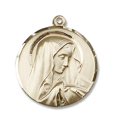 Women's Round Sorrowful Mother Pendant - 14K Solid Gold