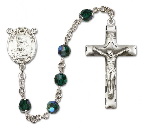 St. Daniel Comboni Sterling Silver Heirloom Rosary Squared Crucifix - Emerald Green