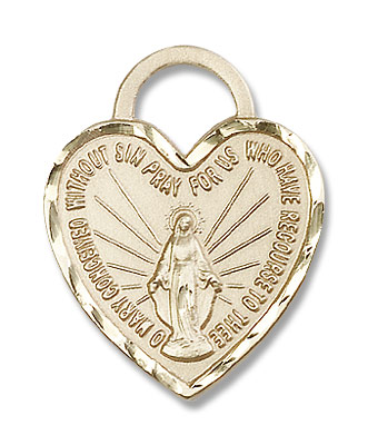 Women's Miraculous Heart Medal - 14K Solid Gold