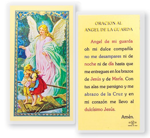 Angel De La Guarda Del Puente Laminated Spanish Prayer Cards 25 Pack - Full Color