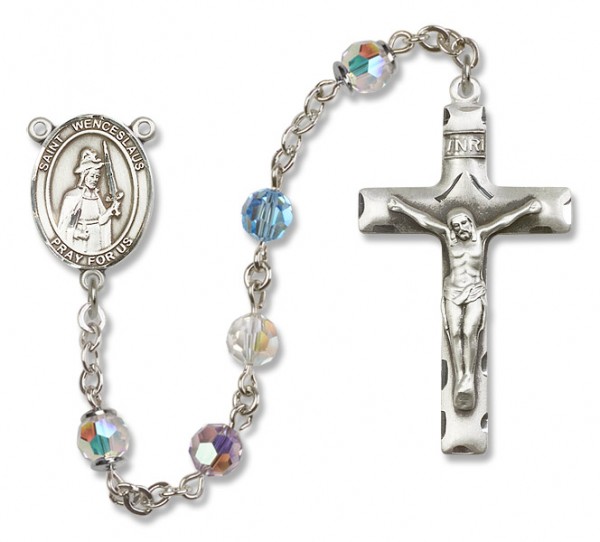 St. Wenceslaus Sterling Silver Heirloom Rosary Squared Crucifix - Multi-Color