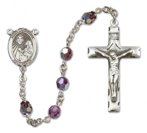 St. Margaret Mary Alacoque Sterling Silver Heirloom Rosary Squared Crucifix - Amethyst