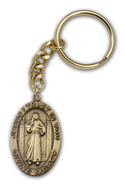Divine Mercy Keychain - Antique Gold