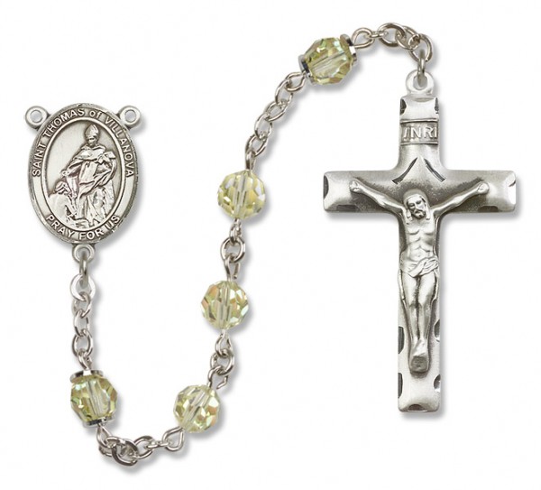 St. Thomas of Villanova Sterling Silver Heirloom Rosary Squared Crucifix - Zircon
