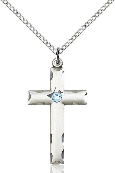 Women's Birthstone Cross Pendant - Aqua