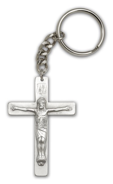 Crucifix Keychain - Antique Silver