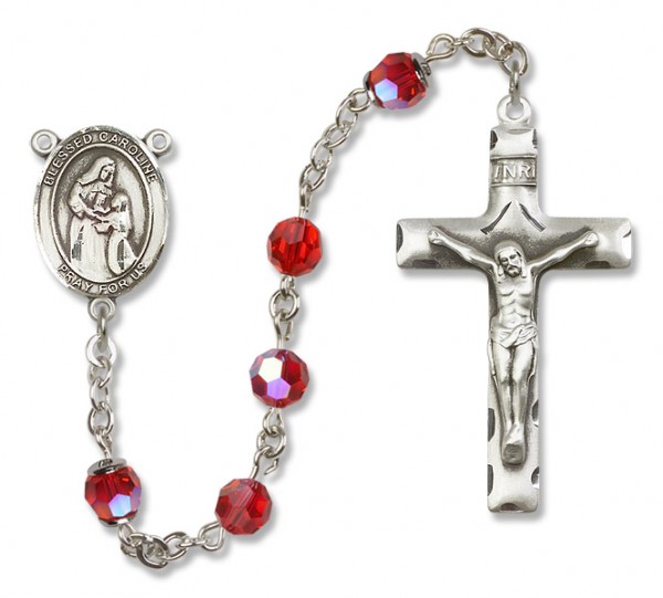 Blessed Caroline Gerhardinger Sterling Silver Heirloom Rosary Squared Crucifix - Ruby Red
