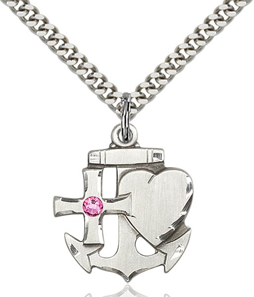 Faith Hope and Charity Pendant with Birthstone Option - Rose