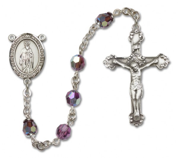 St. Bartholomew Sterling Silver Heirloom Rosary Fancy Crucifix - Amethyst