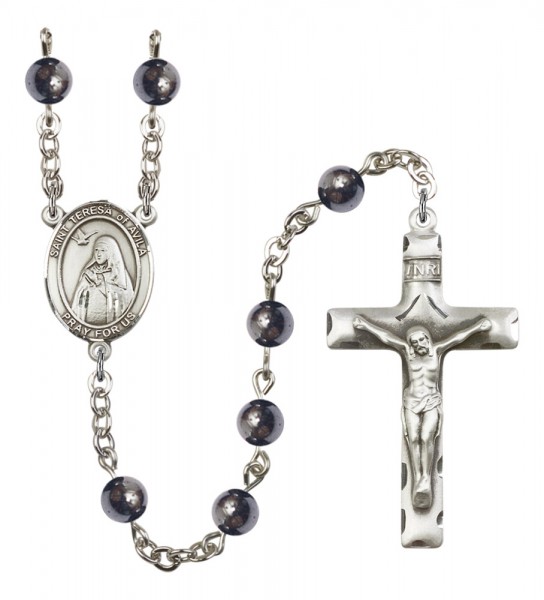 Men's St. Teresa of Avila Silver Plated Rosary - Gray