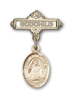 Pin Badge with St. Edith Stein Charm and Godchild Badge Pin - Gold Tone