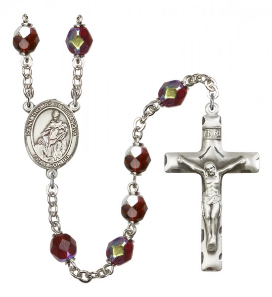 Men's St. Thomas of Villanova Silver Plated Rosary - Garnet