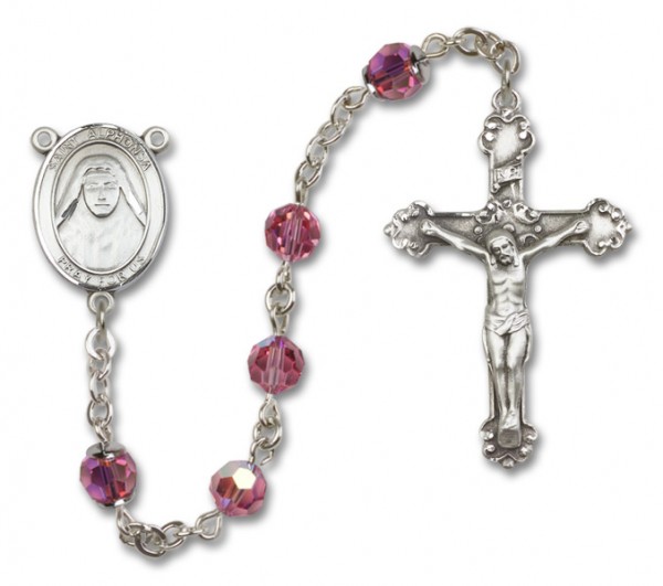 St. Alphonsa Sterling Silver Heirloom Rosary Fancy Crucifix - Rose
