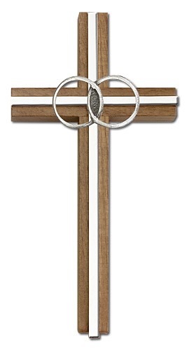 Marriage Cross with Eternity Rings in Walnut 6&quot; - Silver tone