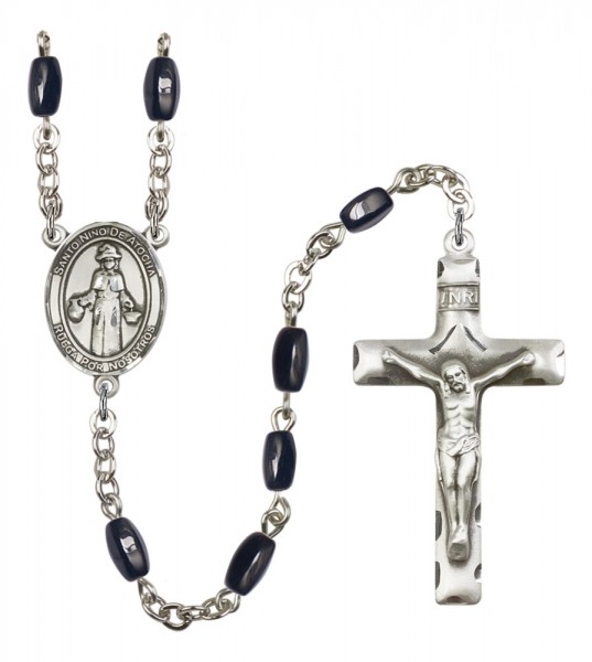Men's St. Nino de Atocha Silver Plated Rosary - Black | Silver